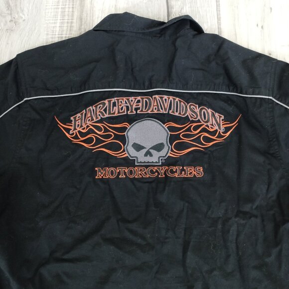 Harley Davidson Skull Flames Button Down Short Sleeve Shirt - Picture 2 of 5